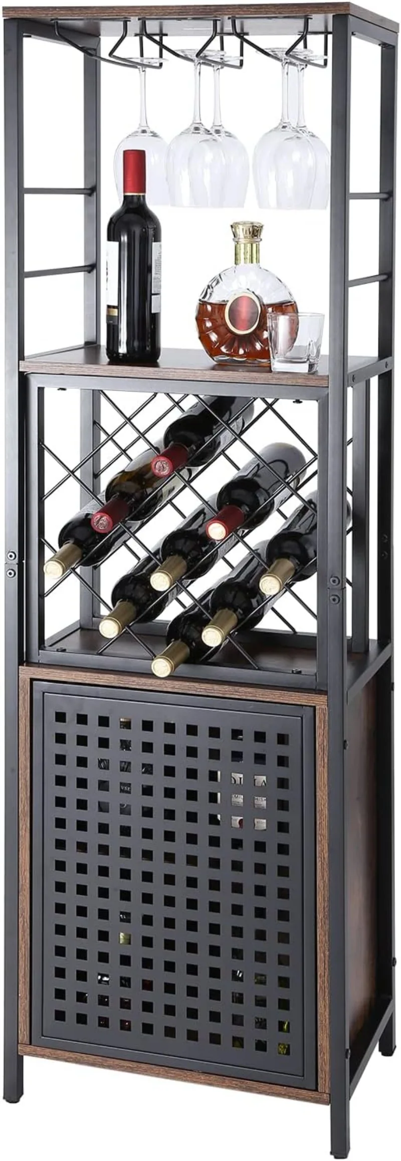 

18 Inch Industrial Bar Cabinet Wine Table for Liquor and Glasses Sideboard Buffet Cabinet with Glass Holder for Home Bar