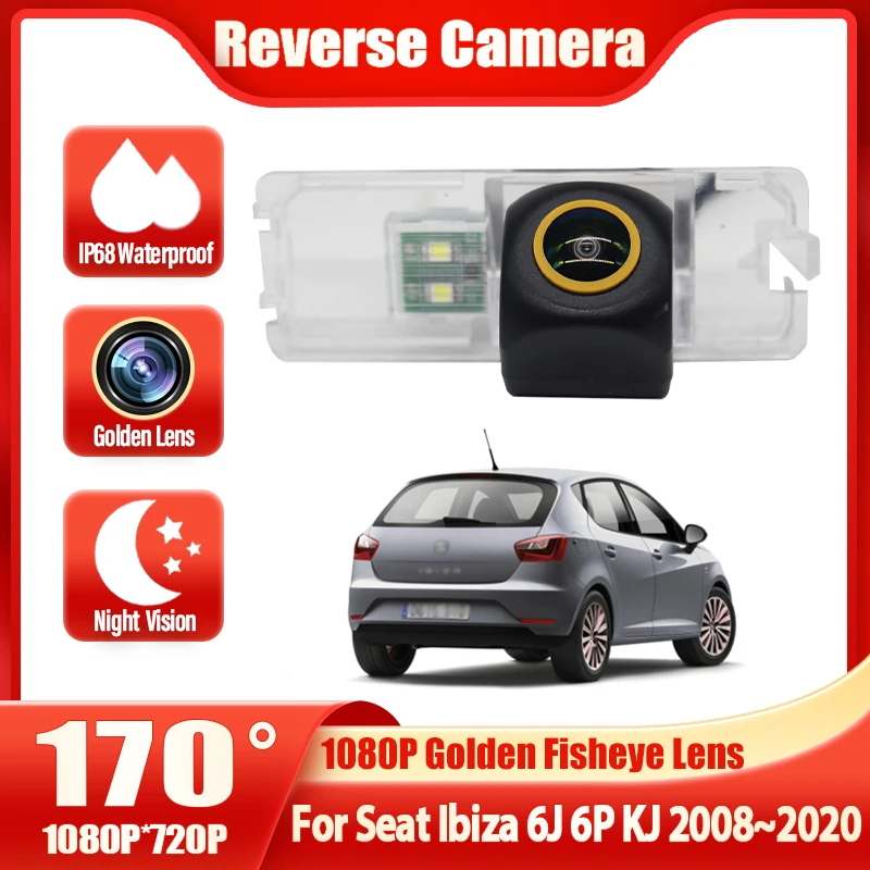 

Автомобильная камера заднего вида FishEye для Seat Ibiza 6J 6P KJ 2008 ~ 2017 2018 2019 2020 HD камера ночного видения 1080P заднего вида золотая