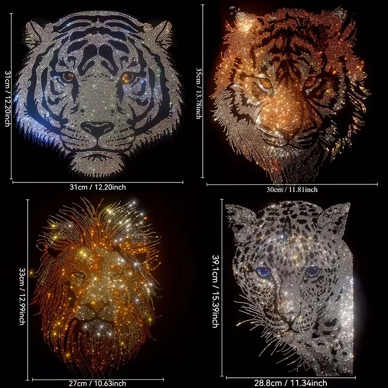 

Sparkling Multicolor Tiger Head Rhinestone Hot-Fix Transfer, for Tops, Bags and Vibrant Home Decor