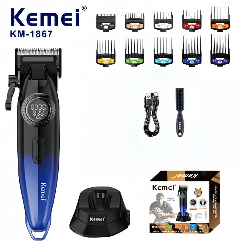 Kemei KM-1867 Professional Cordless Hair Clipper 21-Speed Adjustable, Zero-Gap Dual Blade for Men's Haircut Styling