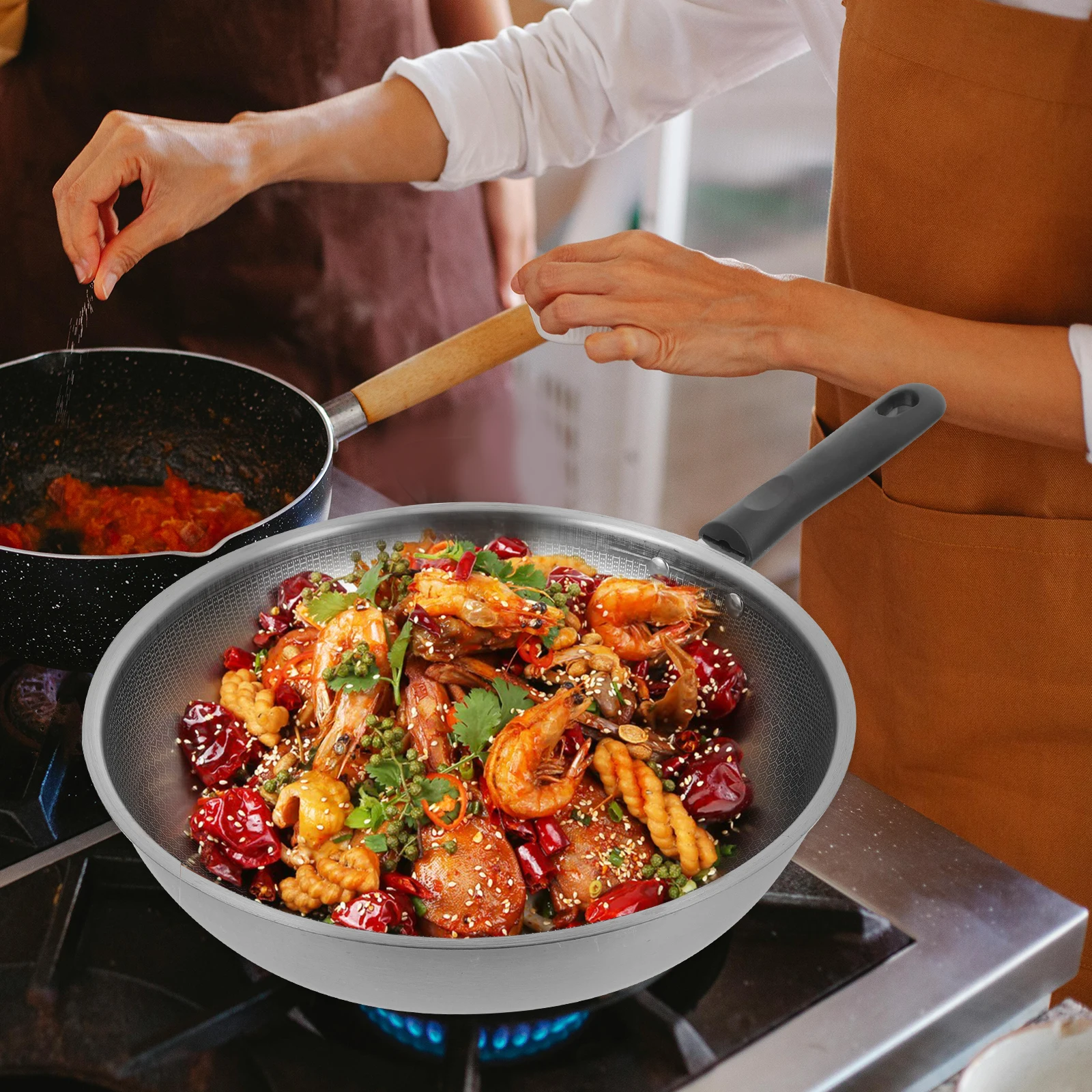 

Fry Stainless Steel Wok Frying Pot Non Stick Pan Cookware Cooking Pans Nonstick