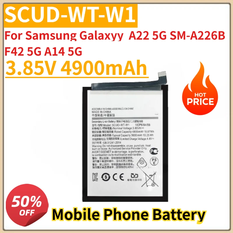 

Высококачественный новый аккумулятор для мобильного телефона SCUD-WT-W1 3,85 В 4900 мАч для Samsung Galaxyy A22 5G SM-A226B F42 5G A14 5G