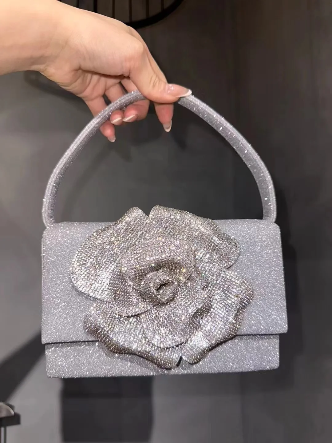 Luxury Glitter Shiny Floral Square Bag Women\'s Handbag Fashion Evening Bag Wedding Party Clutch Purse Shoulder Crossbody Bag