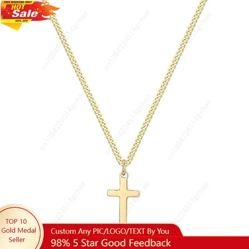 

Joxevyia Cross Necklace for 14K Gold Filled Stainless Steel Small Cross Pendant with Cuban Chain Necklace Simple Faith Jewelry C