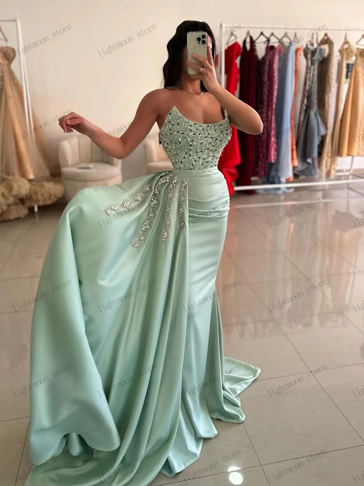 화려한 이브닝 드레스 새틴 프롬 드레스 비딩 아플리케 민소매 백리스 로브 우아한 베스티도스 데 갈라 맞춤 제작 2026