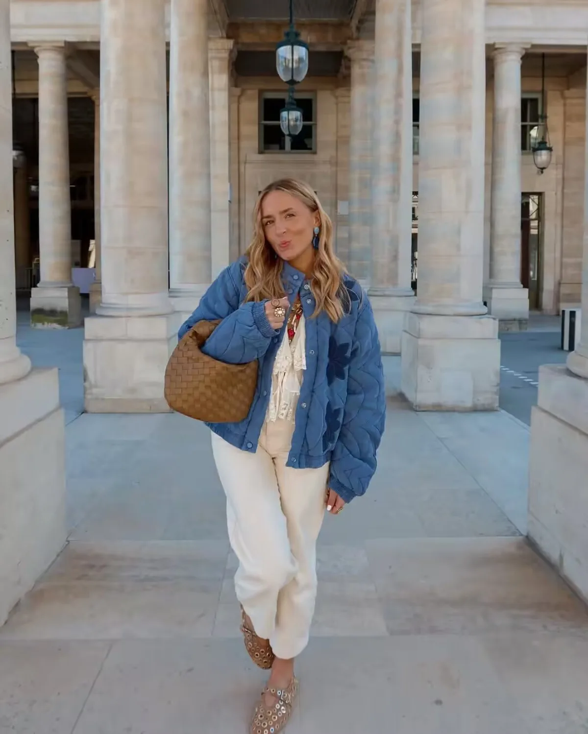 

Women's Casual Loose Cotton Jacket Stand Collar Single Breasted Long Sleeve Embroidered Cotton Jacket Autumn and Winter Style