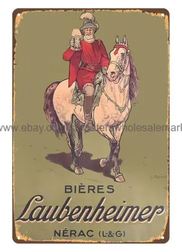 LAUBENHEIMER BEER horse riding metal tin sign collectible metal wall art