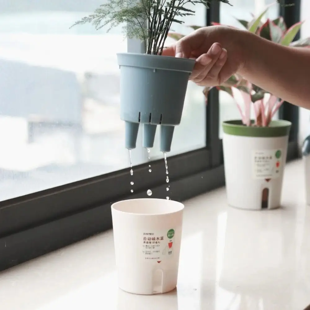 Lazy Hydroponic Flower Pot Water-Absorbing Flowerpot Succulent Plant Pot Plastic Self Watering Planter Living Room Office Decor