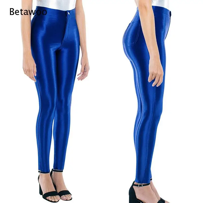 Women's High Waist Shiny Metallic Leggings Stretchy Wet Look Pants for Party Clubwear