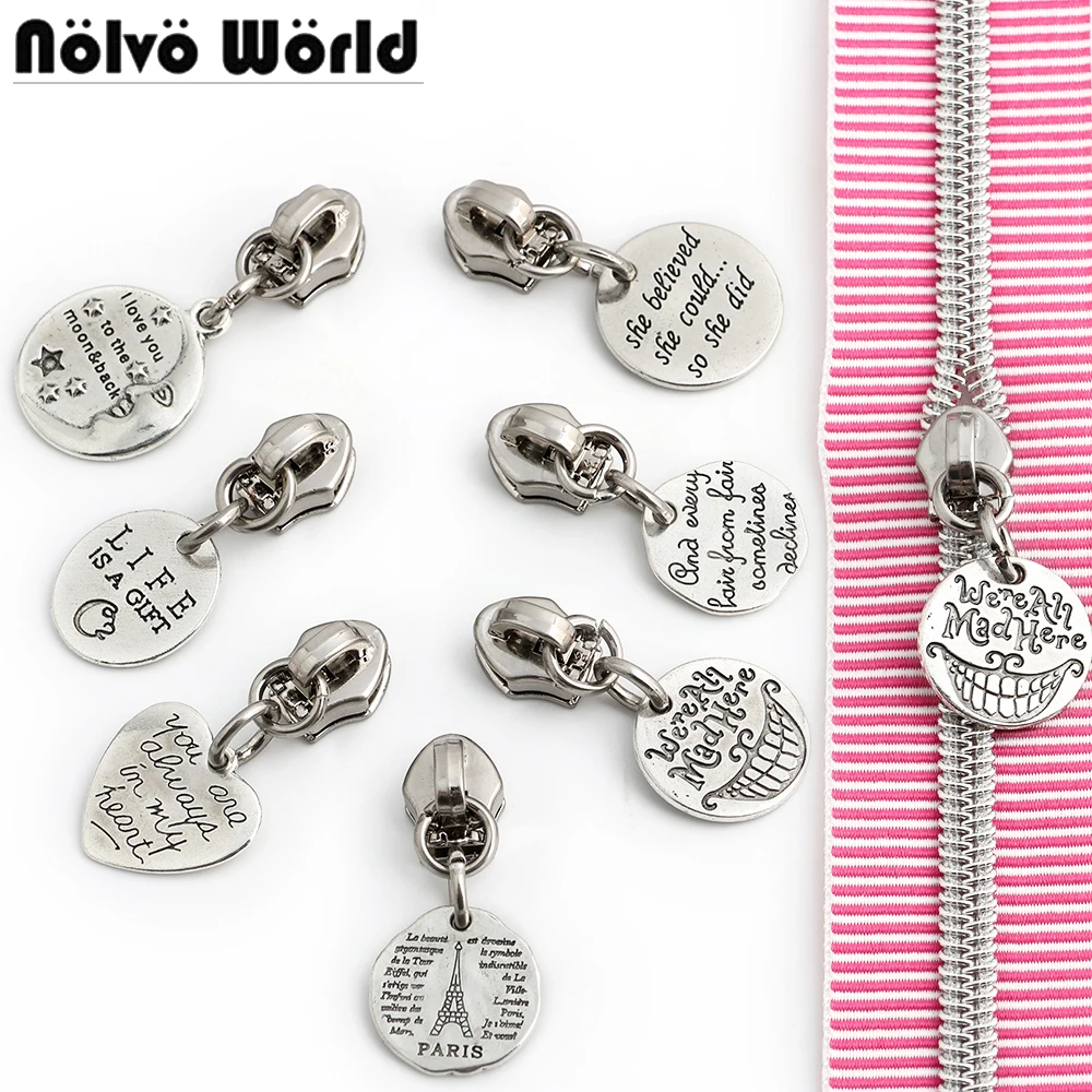 10/30/100PCS Silver 5# Nylon Zipper Slider For Garment Handbag Bags Shoes Pendants Christmas Gift Creative Key Chain Accessories