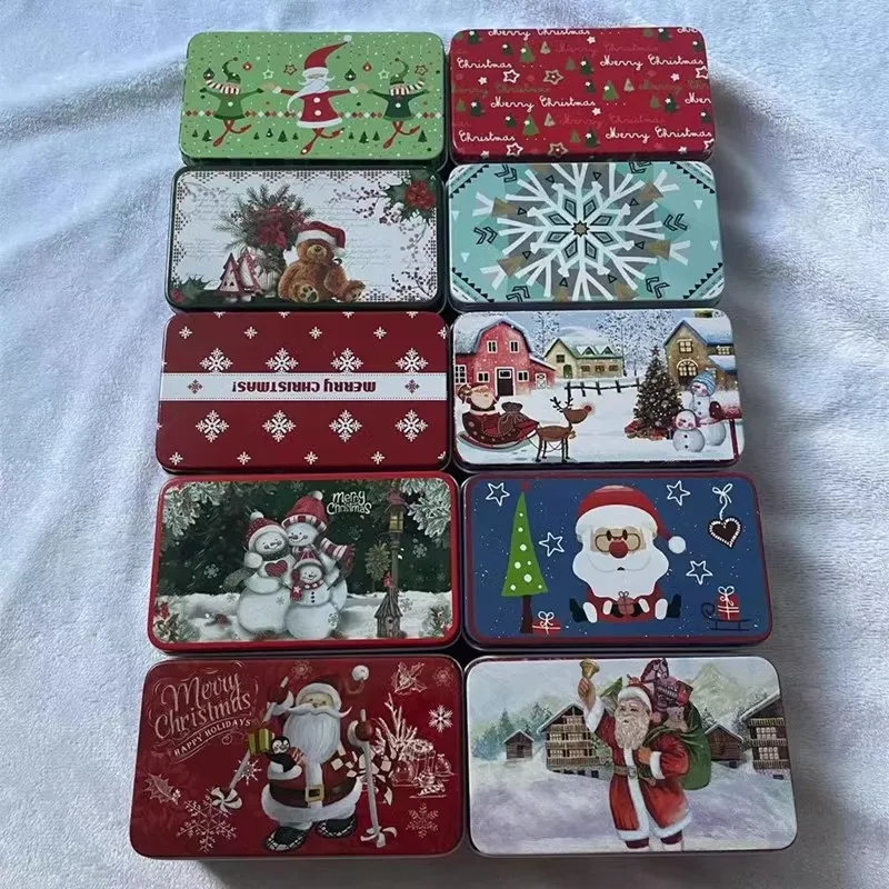 10 Pcs Christmas Candy Biscuit Packaging Rectangular Pencil Tinplate Metal Storage Boxes  For Ornaments ,Sundry Goods