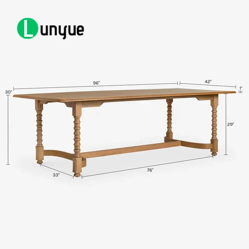 American Country Solid Wood Dining Table Vintage Rectangle Wooden Legs Multi Person Household Furniture for Living Room