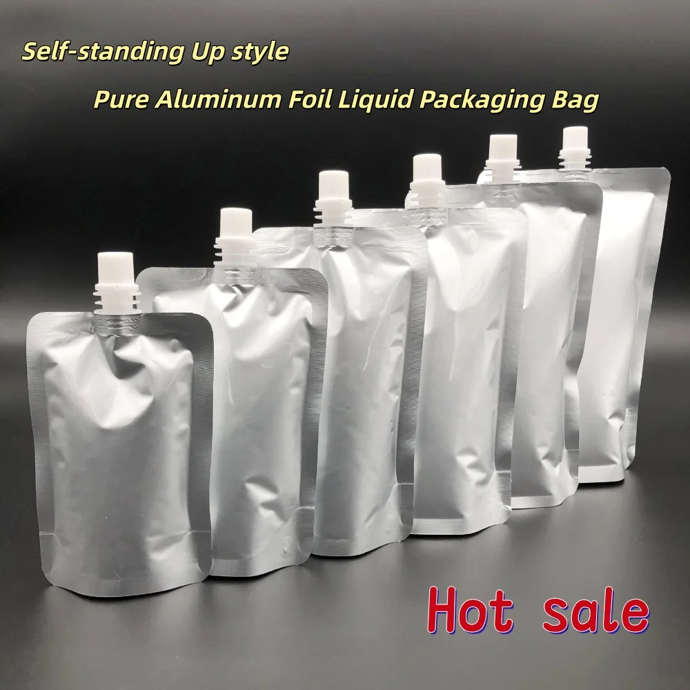 

20pcs Pure Aluminum Foil Liquid Packaging Bags - Stand Up Chemical Liquids Pouches with Suction Nozzle Drinks Packing Doypack