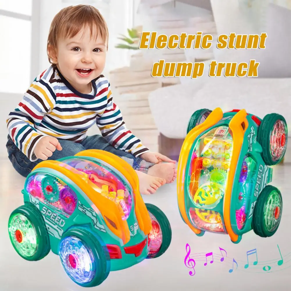 Auto trasparente elettrica rotante per acrobazie, auto giocattolo, musica e luce, illuminazione a LED, giocattolo per bambini, ragazzi e ragazze, regali di compleanno