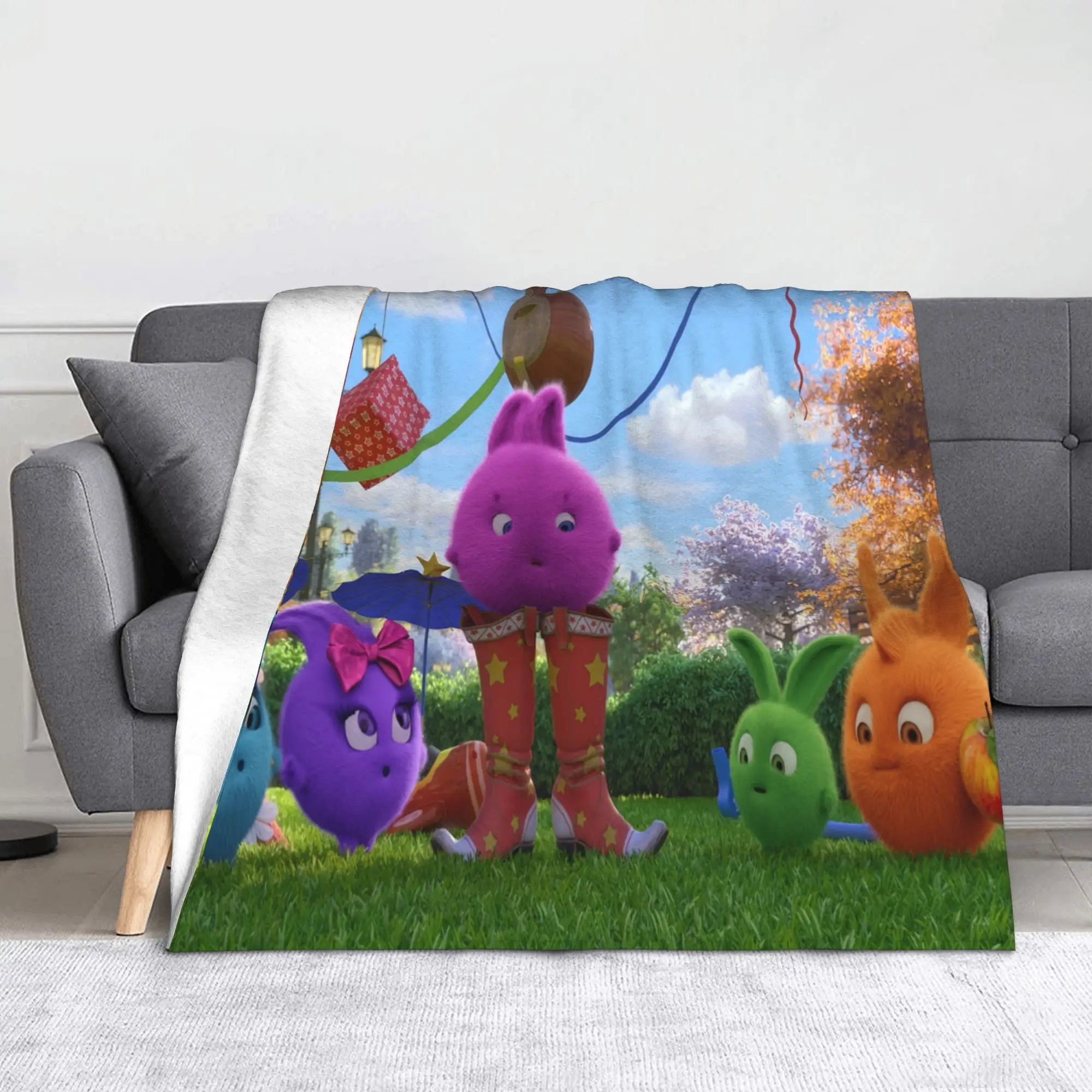 Sunny Bunnies Cartoon Flannel Throw Blanket Shiny Big Boo Iris Hopper Turbo Blankets for Bed Couch Warm Bed Rug