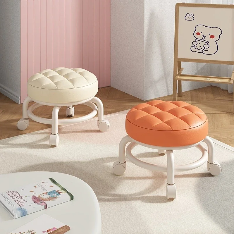 Wanxiang wheel small stool waist protection home use thick quiet soft bag backrest small chair pulley low stool mobile sitting