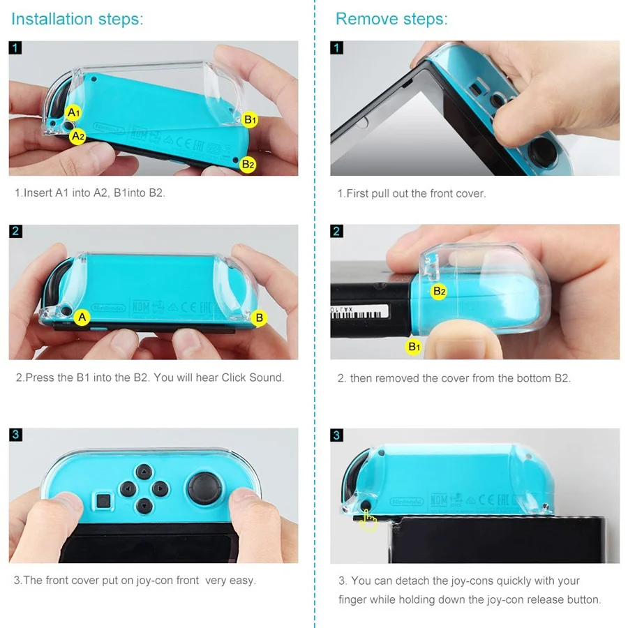 Geeignet für Nintendo Switch, hohe Transparenz, PC-Schutzhülle, Spielkonsolengriff, komplettes Paket, ultradünn, geteilter Schutz – Detail 7