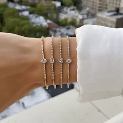 Geometric CZ Tennis Bracelet Gold Silver Plated Prong Set Slim 2.5mm Cubic Zirconia Chain Iced Out Bling Fashion Women Jewelry