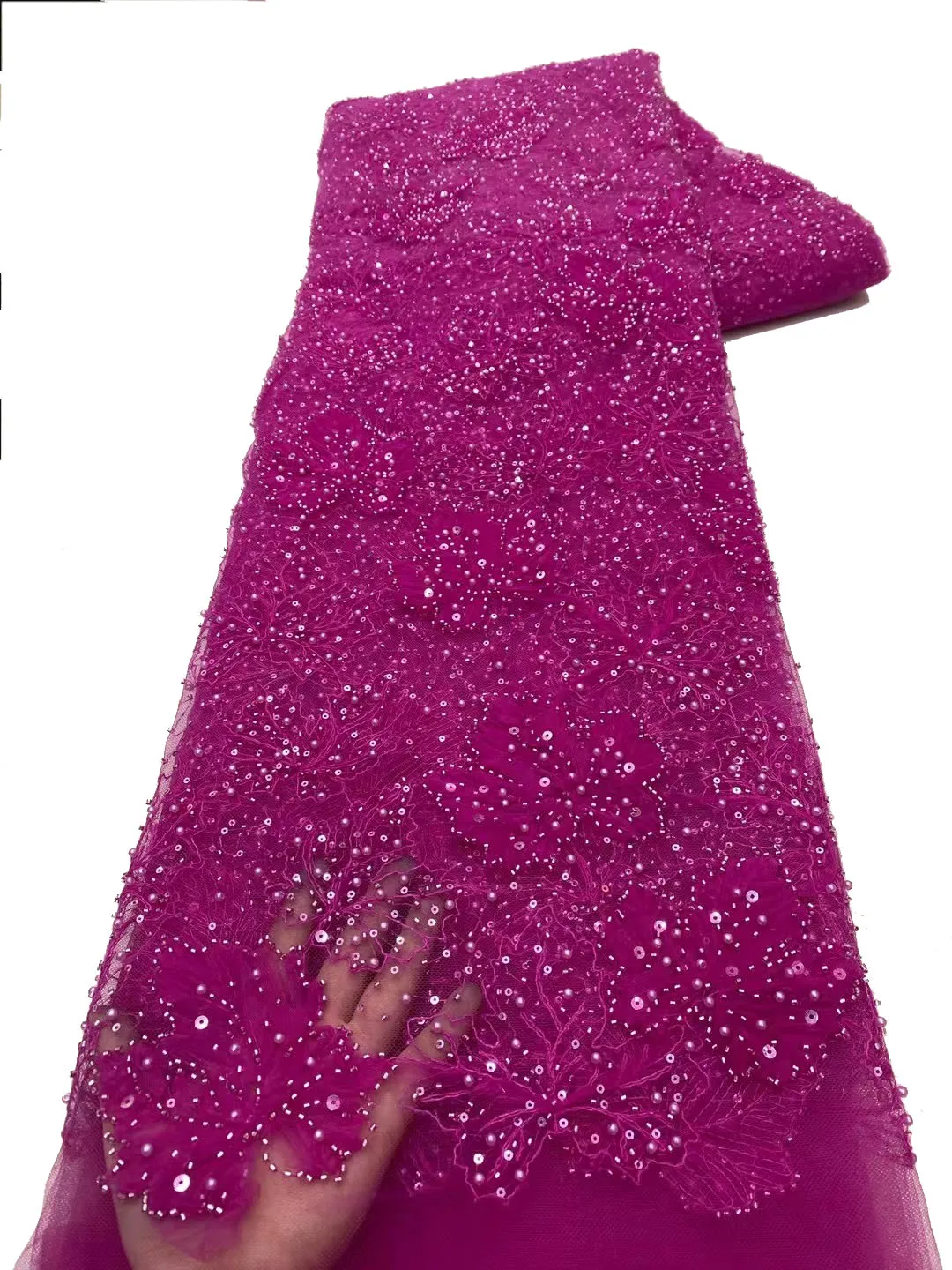 

French Net Handmade Beads Sequins Lace African Nigerian Fabrics 2024 High Quality Tulle Flowers Wedding Bridal Lace For Dress