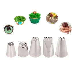 5pcs Cake Grass Cream Decoration Tips Set Nozzle Cupcake Head Cake Decorating Tools Pastry Tools Stainless Steel Piping Icing