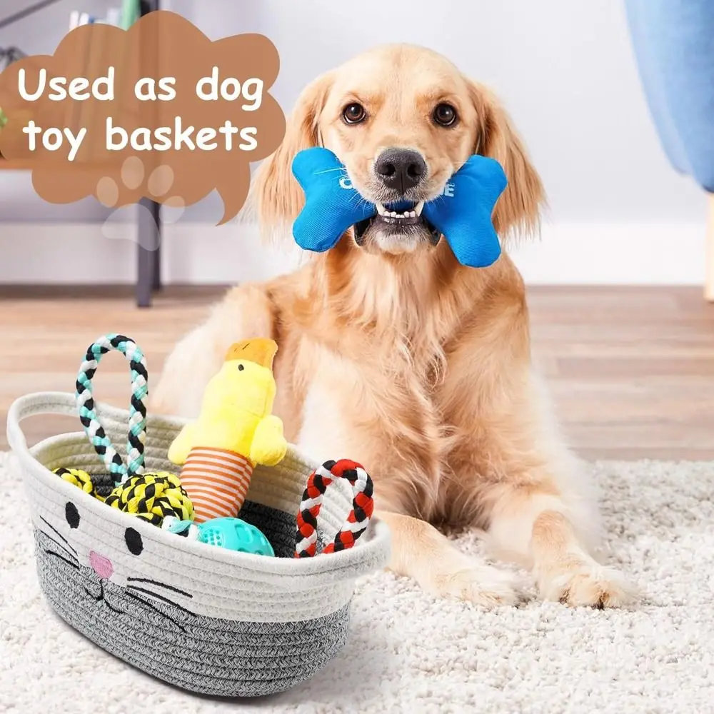 New Handle Woven Baskets Cotton Multifunctional Storage Box Multipurpose Cute Organizing Bag