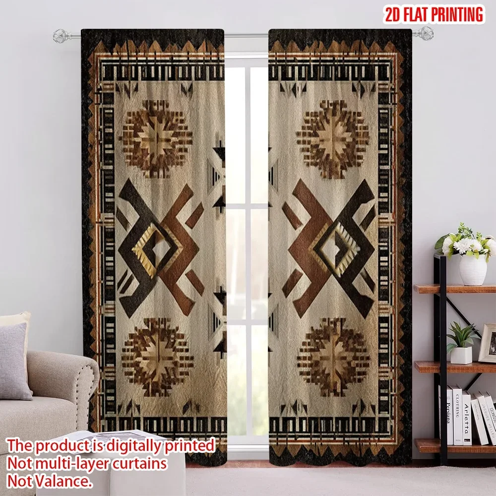 2pcs 2D flat printing Window Curtains Bohemian Western Geometric Peoples Native American Art (2) Digital Printed Polyester