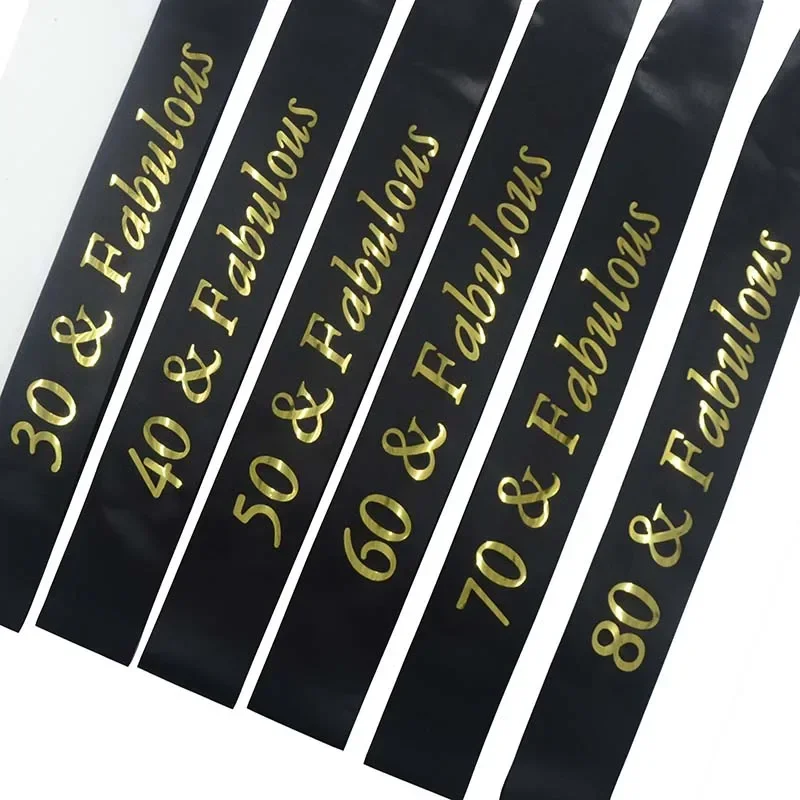 Gold Glitter Birthday Sash 30 40 50 60 70 80 Fabulous Satin Sash for 30th 40th 50th 60th 70th 80th Birthday Party Decor Supplies