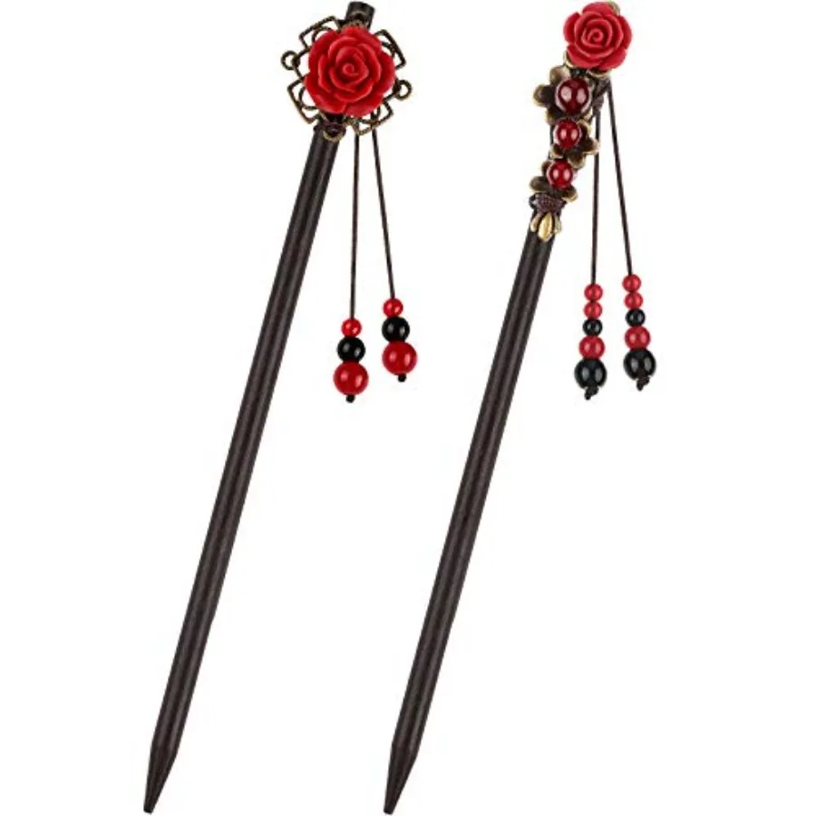 

Limited-time offer 2 Pieces Chinese Wooden Hair Sticks Retro Wooden Hairpins Japanese Classic Hair Chopsticks Handmade Flower A