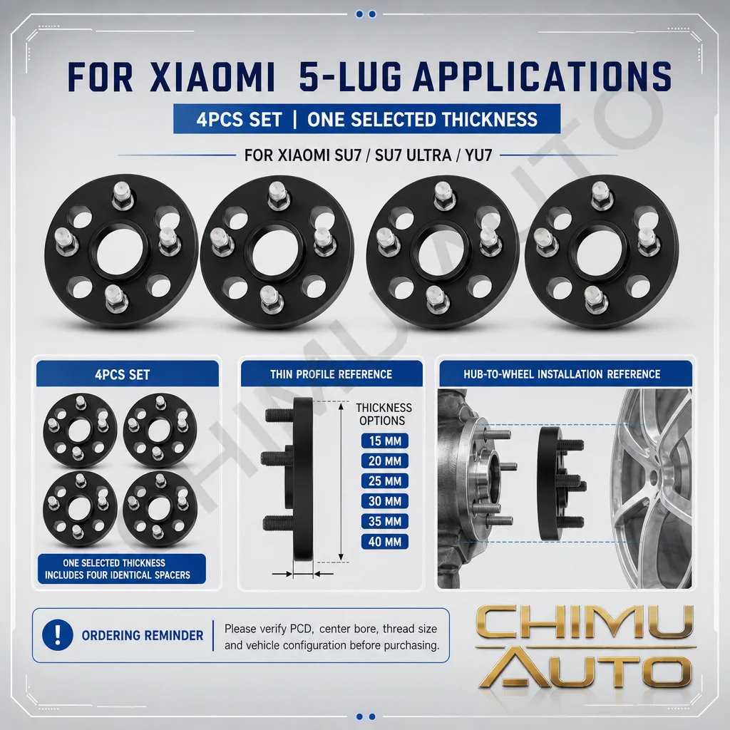 【CHIMU AUTO】FOR Xiaomi SU7 SU7 Ultra YU7 Thin 5-Lug Wheel Spacers 4PCS Set 15-40mm Selected Thickness Hub Installation Reference