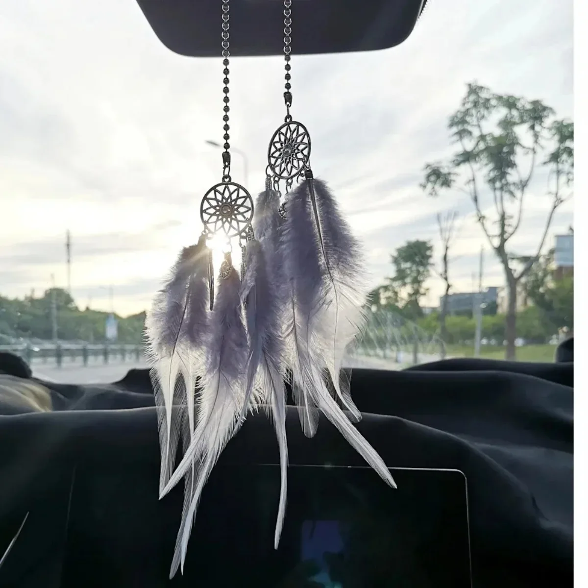 Mini Dream Catcher Double Wind Chimes Car Rearview Mirror Pendant Uses For Car Charms Decor Multi Color