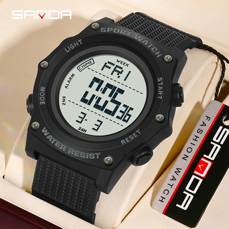 SANDA Vogue Men Watches Sports Pedometer Countdown 50M Waterproof LED Digital Watch Military Wristwatch Relogio Masculino 2159