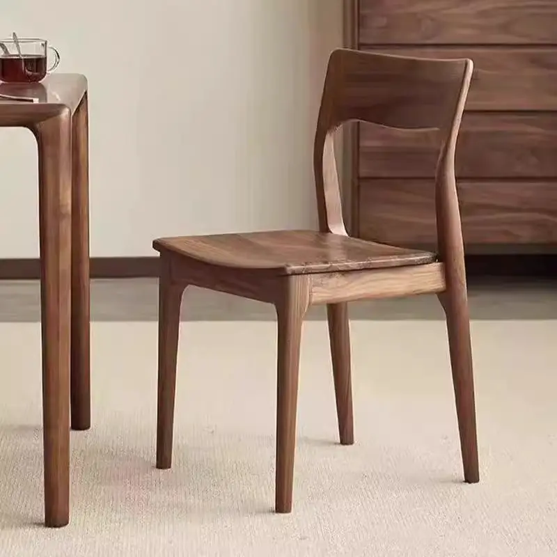 #   Mid-Century Modern Massivholz-Esszimmerstuhl aus Walnuss ohne Armlehnen mit Gebogener Rückenlehne für Zuhause, Esszimmer und Wohnzimmer