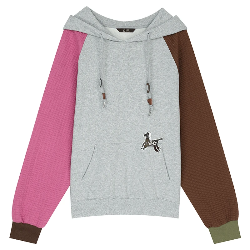 ELFSACK 2025 Autunno nuovi arrivi casual morbido colorblock manica raglan felpa con cappuccio con coulisse allentata per donna