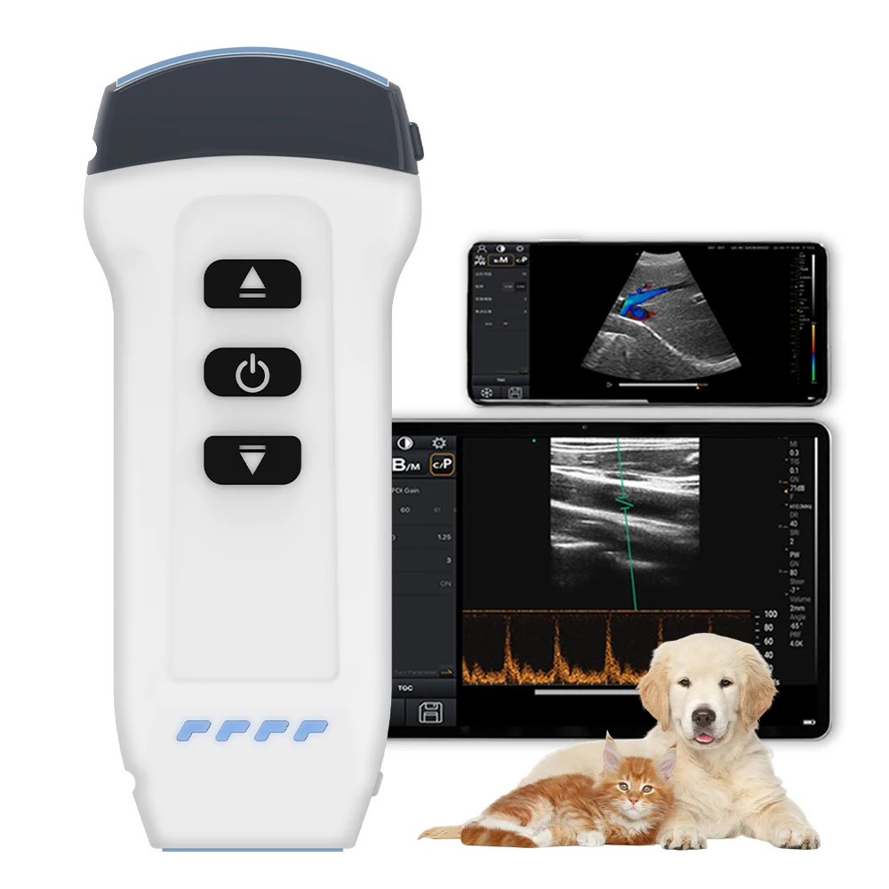 Wireless Color Doppler Veterinary Ultrasound Scanner 2in1 Convex & Linear Probe for Sheep Dog Cat Pig or Human, ios & Android