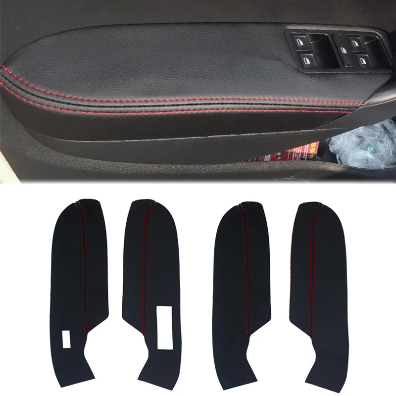 Microfiber Leather Car Door Armrest Panel Cover Trim For VW Polo Sedan 2011-2016, Interior Door Handle Armrest Protective Cover
