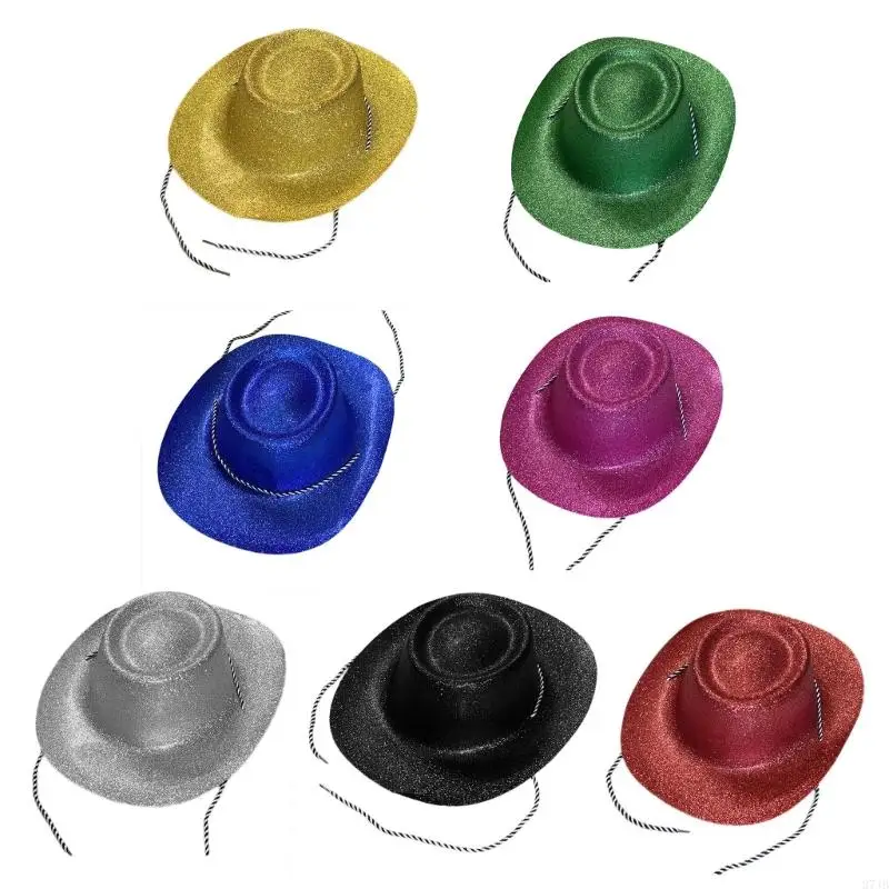 

37JB Cosplay Cowboy Hat Large Brim Flat Top Hat Glittering Powder Roleplay Party