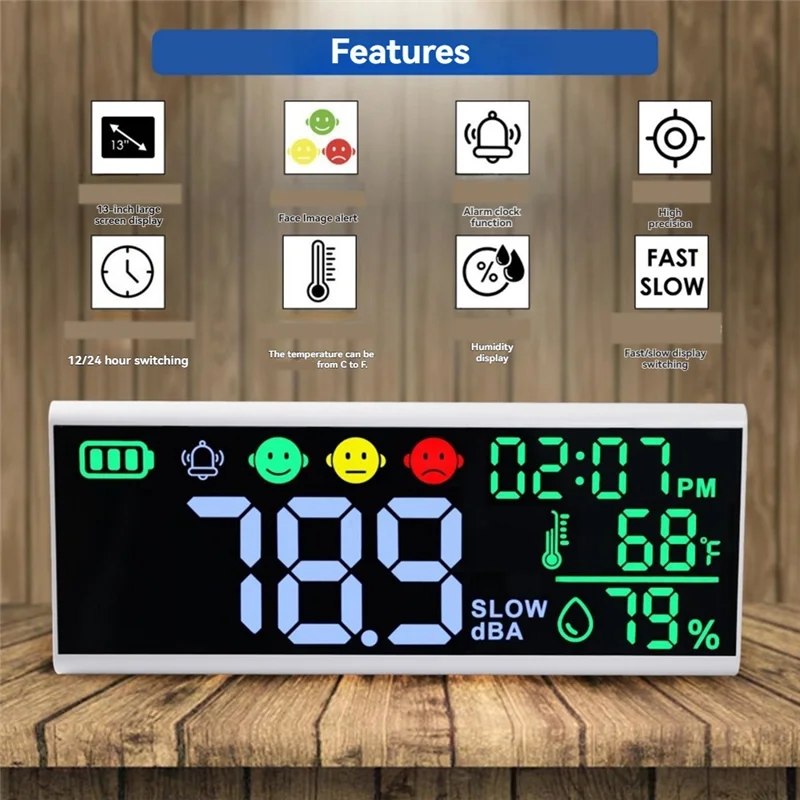 A76G-Usb شحن شاشة الحائط مستوى الصوت متر مستوى الصوت متر مقياس الضوضاء الرقمية ديسيبل مراقبة تستر