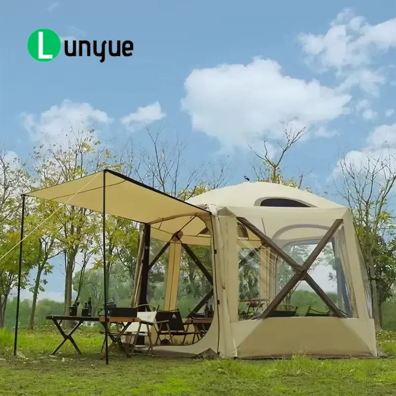 360cm Hexagonal Camping Tent 300D Oxford Waterproof PU PVC Coated Four Season Large Space Windshield For 8-11 People Outdoor