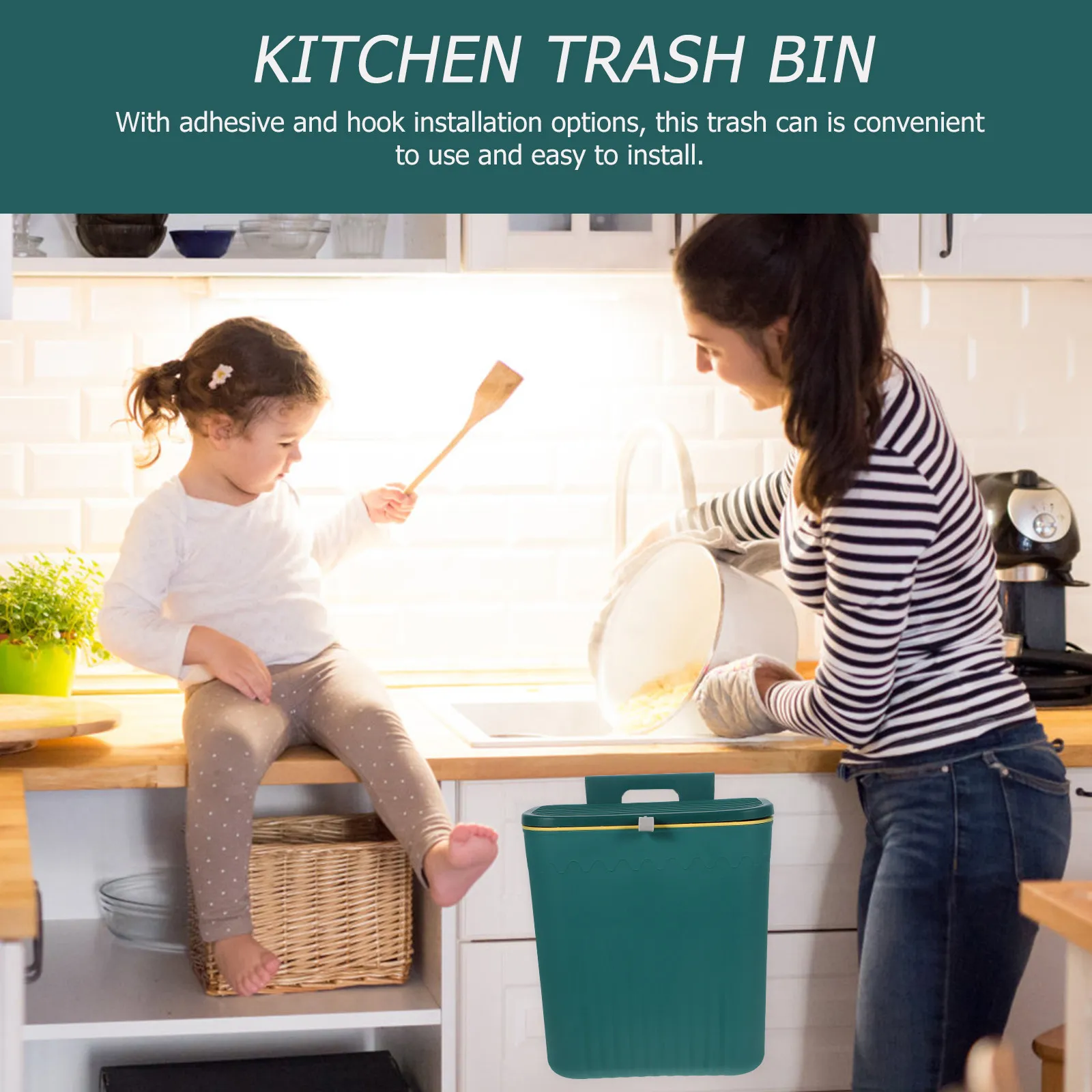 Hanging Compost Bin Small Space Friendly Large Capacity Kitchen Trash Can Flip Lid Sliding Cover Adhesive Hook Mount Cabinet