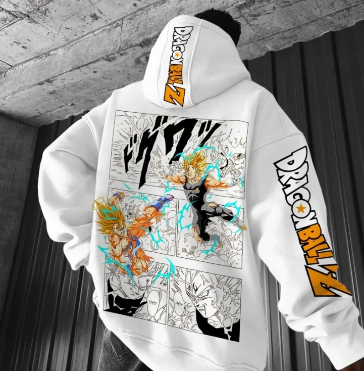 

Толстовка с капюшоном в стиле аниме Dragon Ball Z, мужской повседневный свитер на плоской подошве, модный уличный стиль, новинка 2025 года