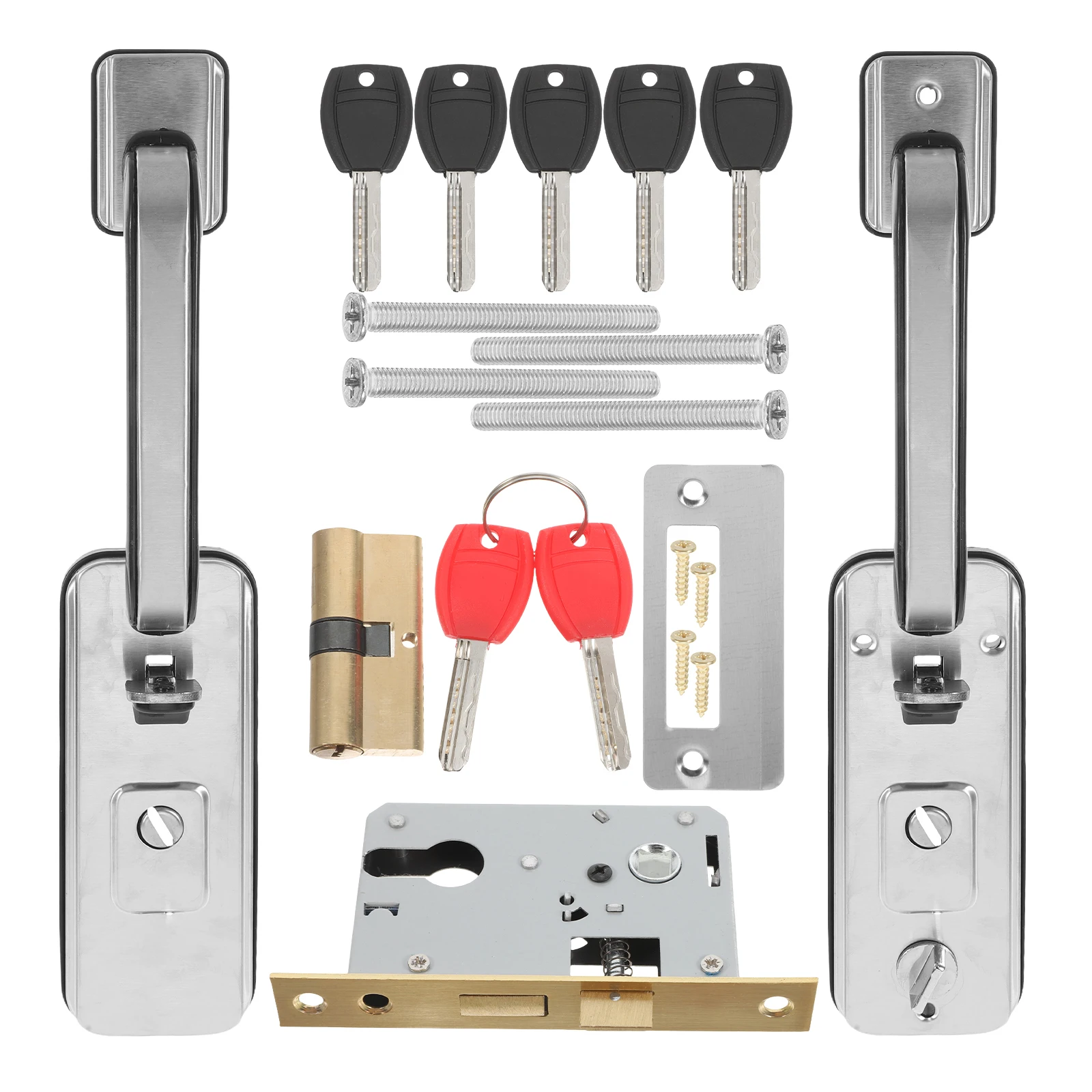 1Set Anti-Theft Door Handle Door Lock Stainless Steel Exterior Security Front Entry Heavy Duty Outdoor Handle Set