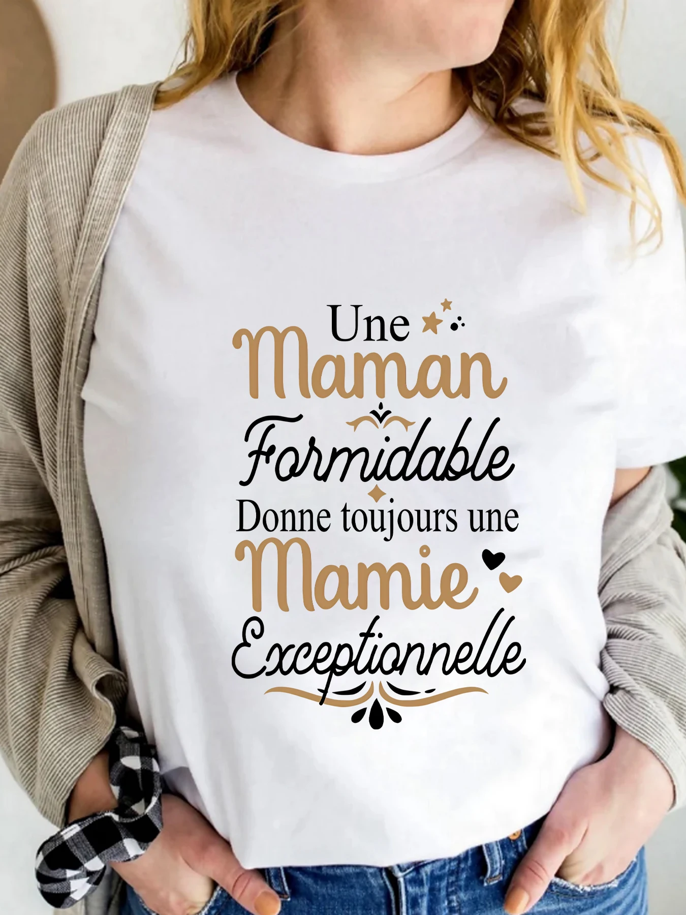 

English letters Plus size women's round neck short sleeve T-shirt with elastic half sleeves and trendy prints