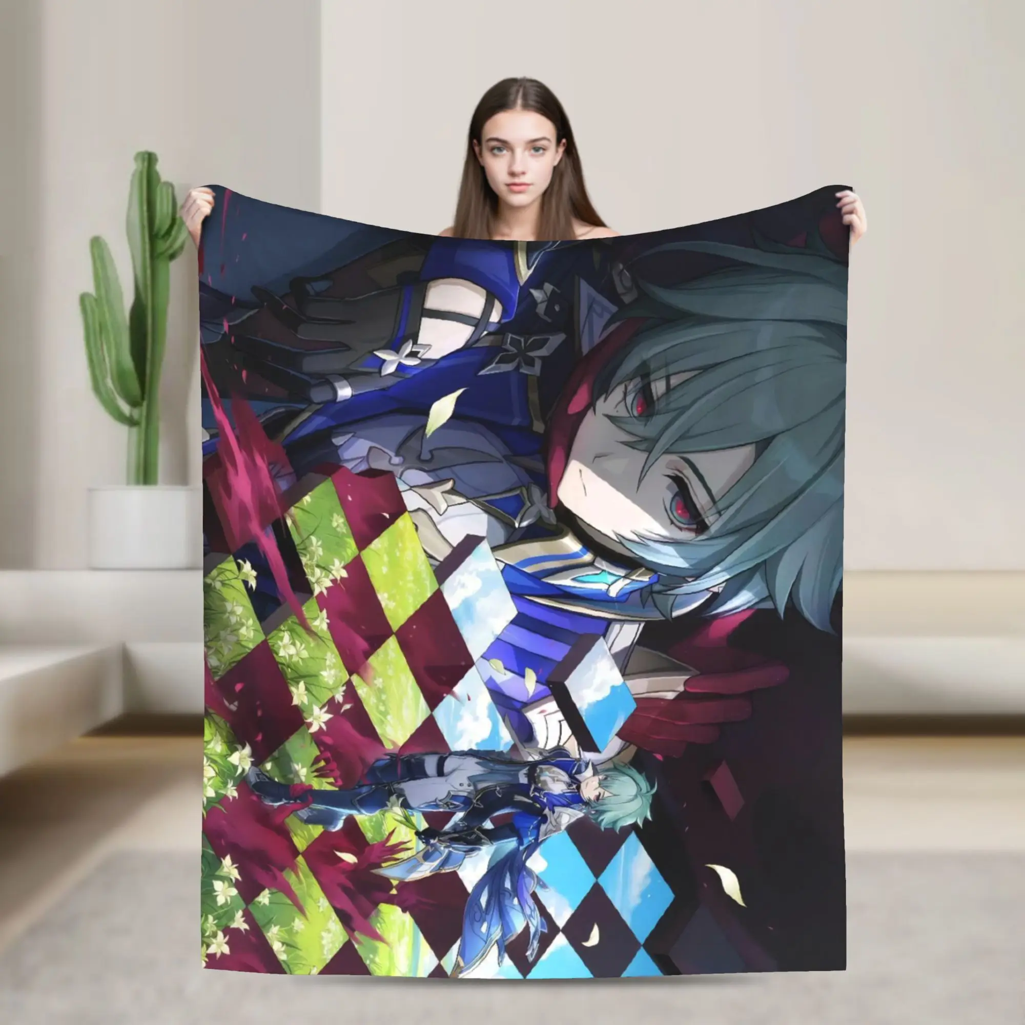 Lohen Cartoon Knitted Blanket Genshins Impacts Flannel Throw Blanket Summer Air Conditioning Printed Soft Warm Bedspreads