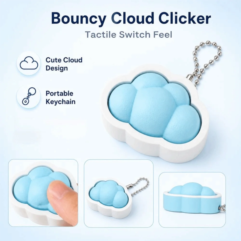 3D Printed Cloud Clicker Keychain Dual Color Portable Key Accessory Bouncy Design Lightweight Stress Reliever Stress Relief