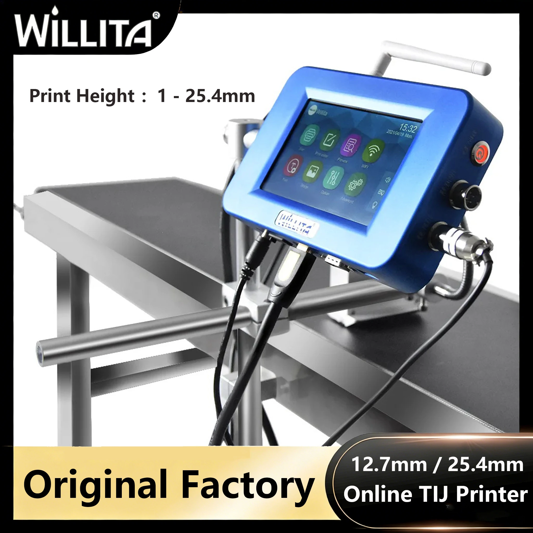 

WILLITA 12.7mm / 25.4mm Industrial Online TIJ Inkjet Printer Batch Number Logo Date QR Code Coding Machine For Conveyor Belt
