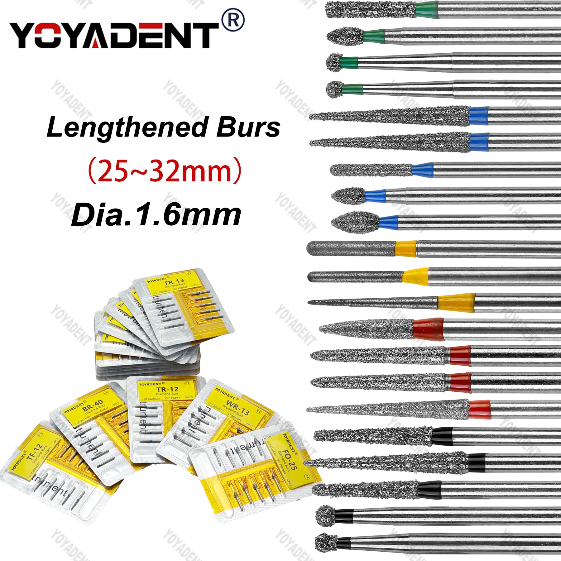 Dental Diamond Burs Long Polishing Drill Extra coarse/Coarse Standard/Standard/Fine/Extra Fine FG 1.6mm For High Speed Handpiece