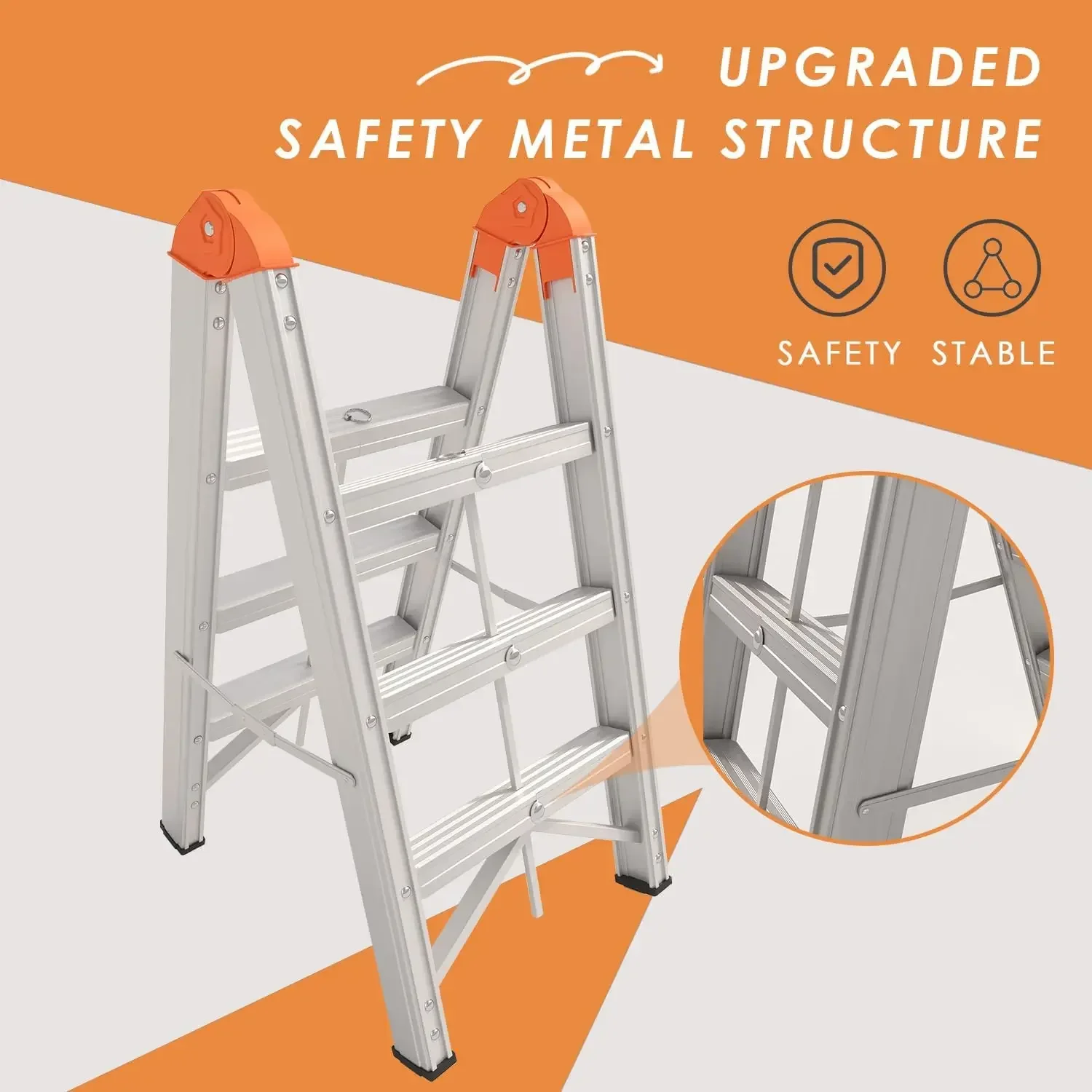 Escalera plegable de aluminio con estructura en A de 3 escalones, taburete plegable con pedal antideslizante, certificación EN131, capacidad de 330 lb