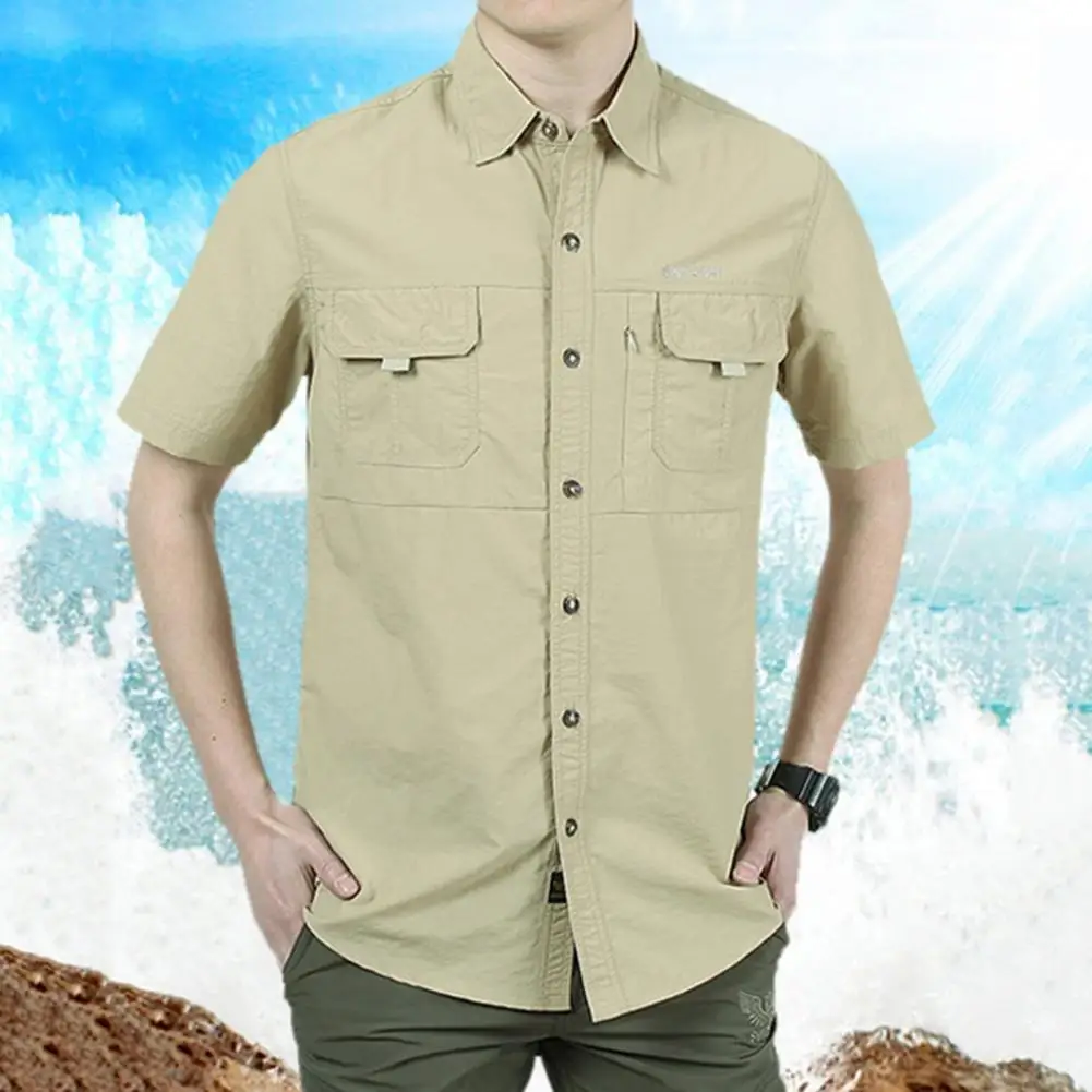 Outdoor Shirt Lightweight Men Shirt Single-breasted Comfortable  Stylish Turn-down Collar Sun Protection Outdoor Shirt