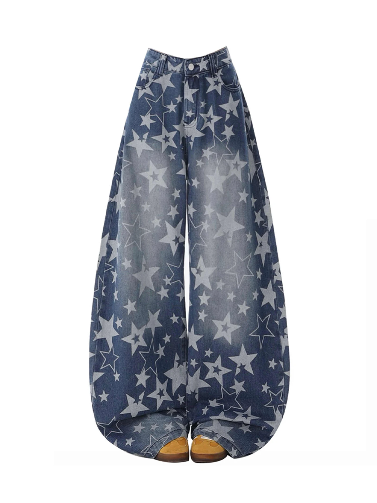 

Women's Blue Y2k Star Jeans Harajuku Vintage Baggy Denim Trousers Japanese 2000s Style Oversize Jeans Pants Clothes 2025 Autumn