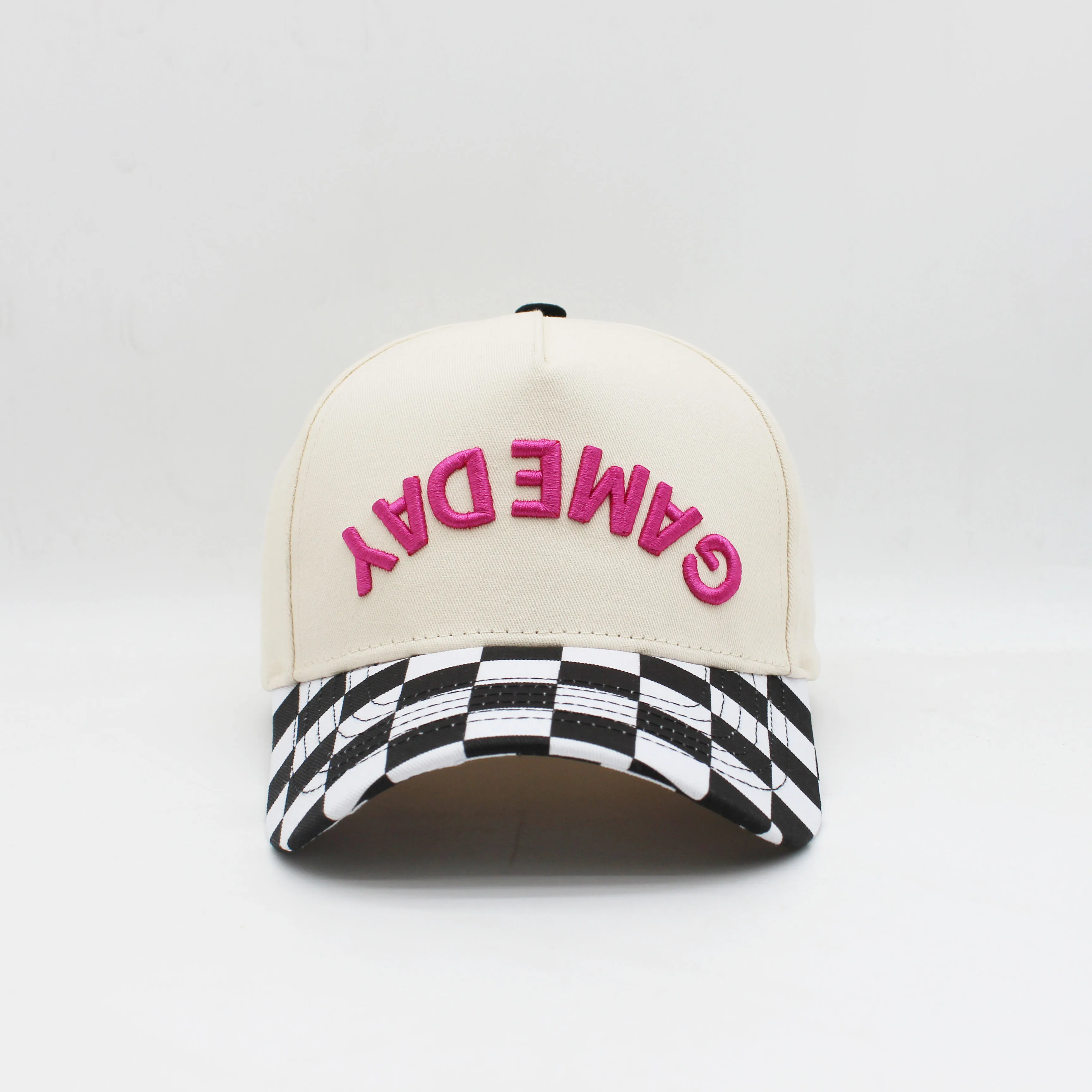 Custom Embroidery Trucker Hat forDIY Design Baseball cap Checkered brim GAME DAY Embroidery Hat Quality Truck Hat Wholesale